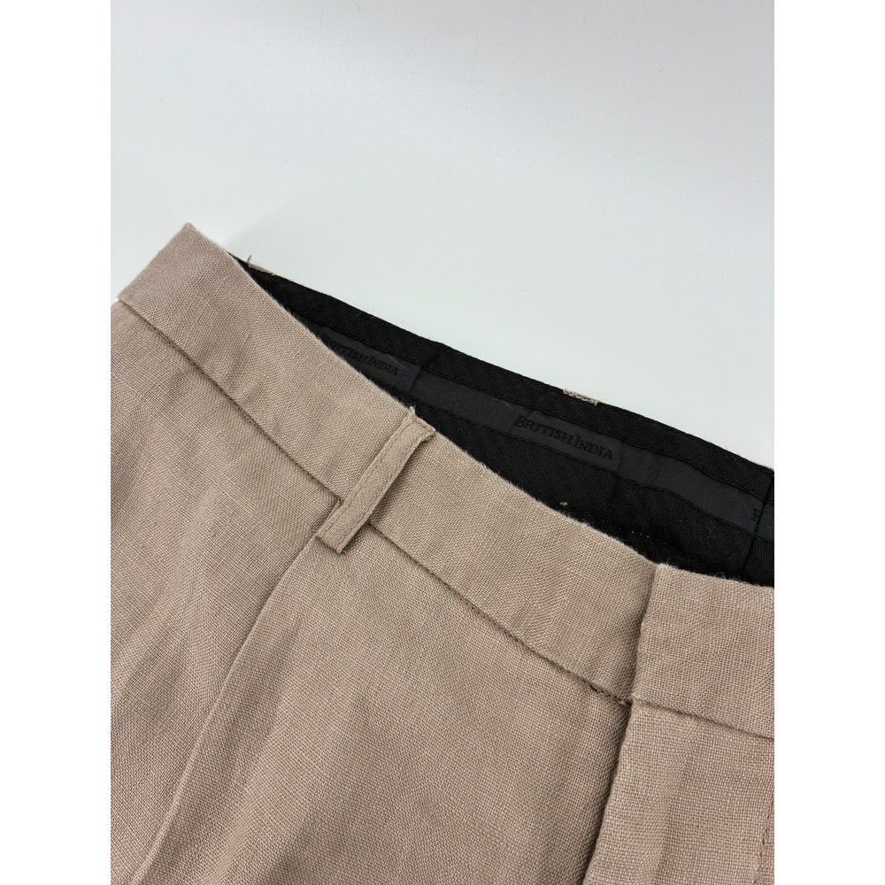 British India Mens 100% Linen Trousers Tan Brown Straight Leg Pants Size 34X29